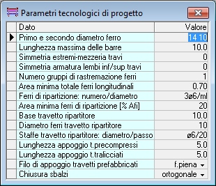 software solaio parametri di progetto