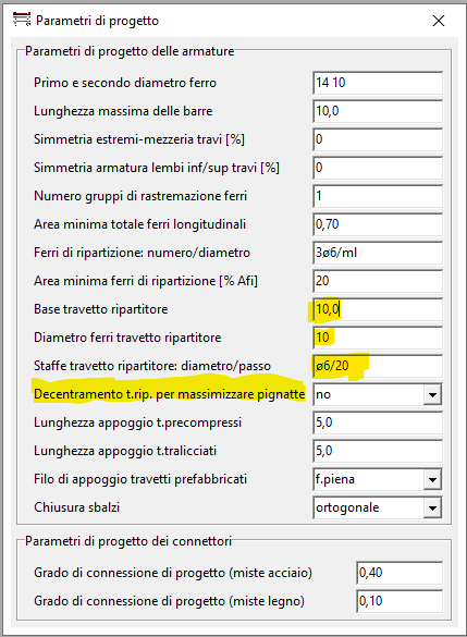 parametri di progetto